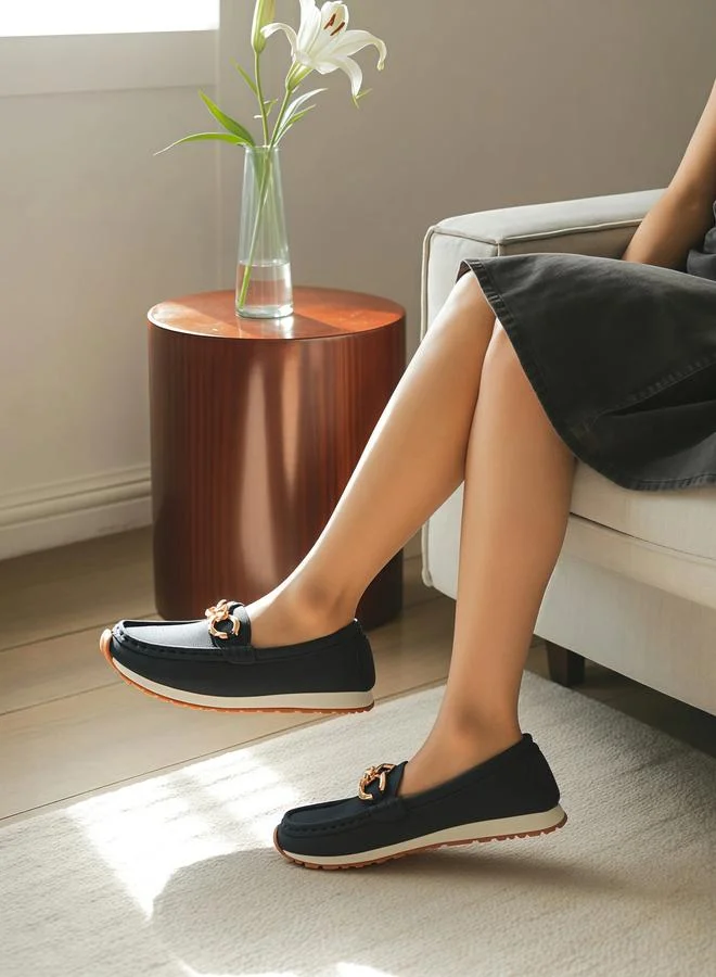 Take Two Women Black Chain Detail Loafers